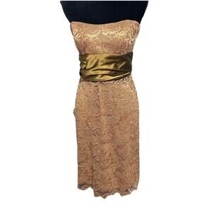 Y2K Nicole Miller Metallic Lace Strapless Dress Sz 6 Bodycon Cocktail Wedding
